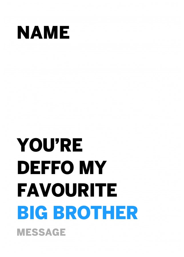 Personalised Deffo Favourite Big Brother Card