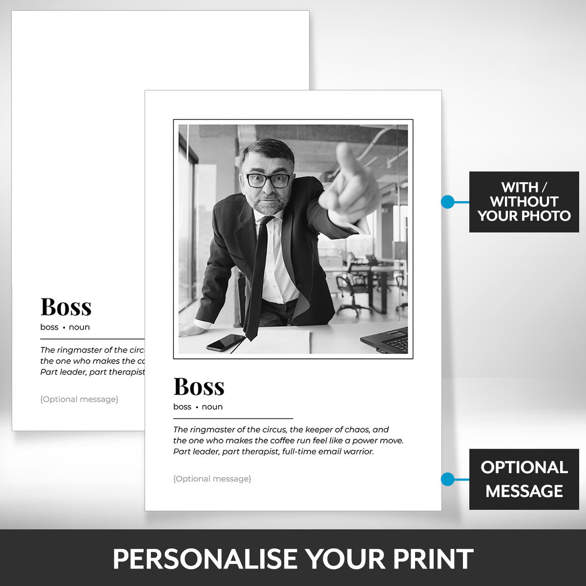 What can be personalised on this boss photo frame