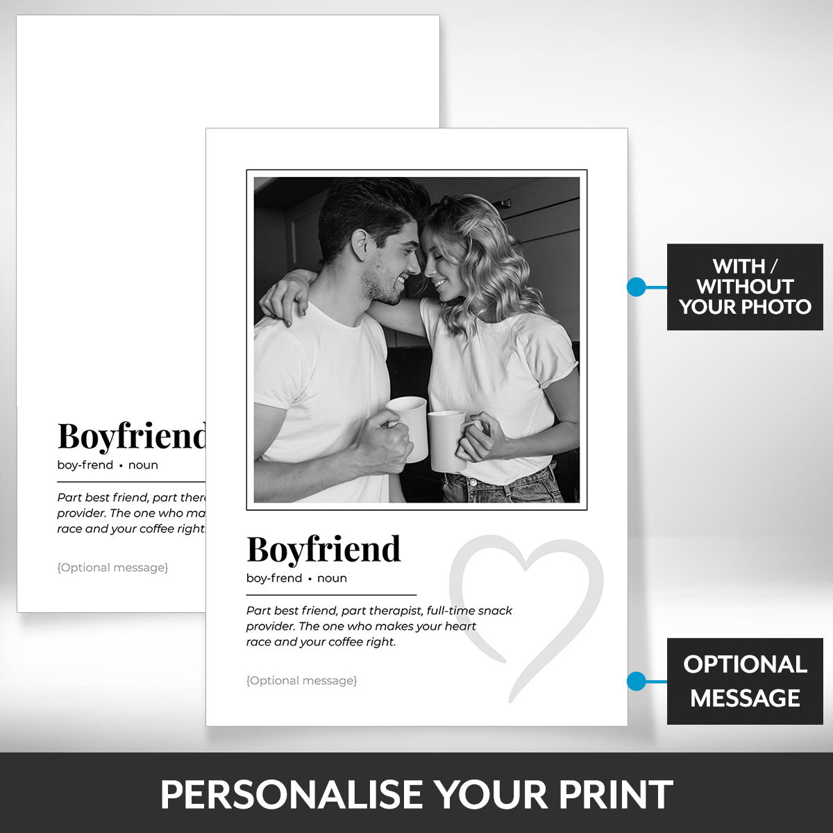 What can be personalised on this boyfriend photo frame