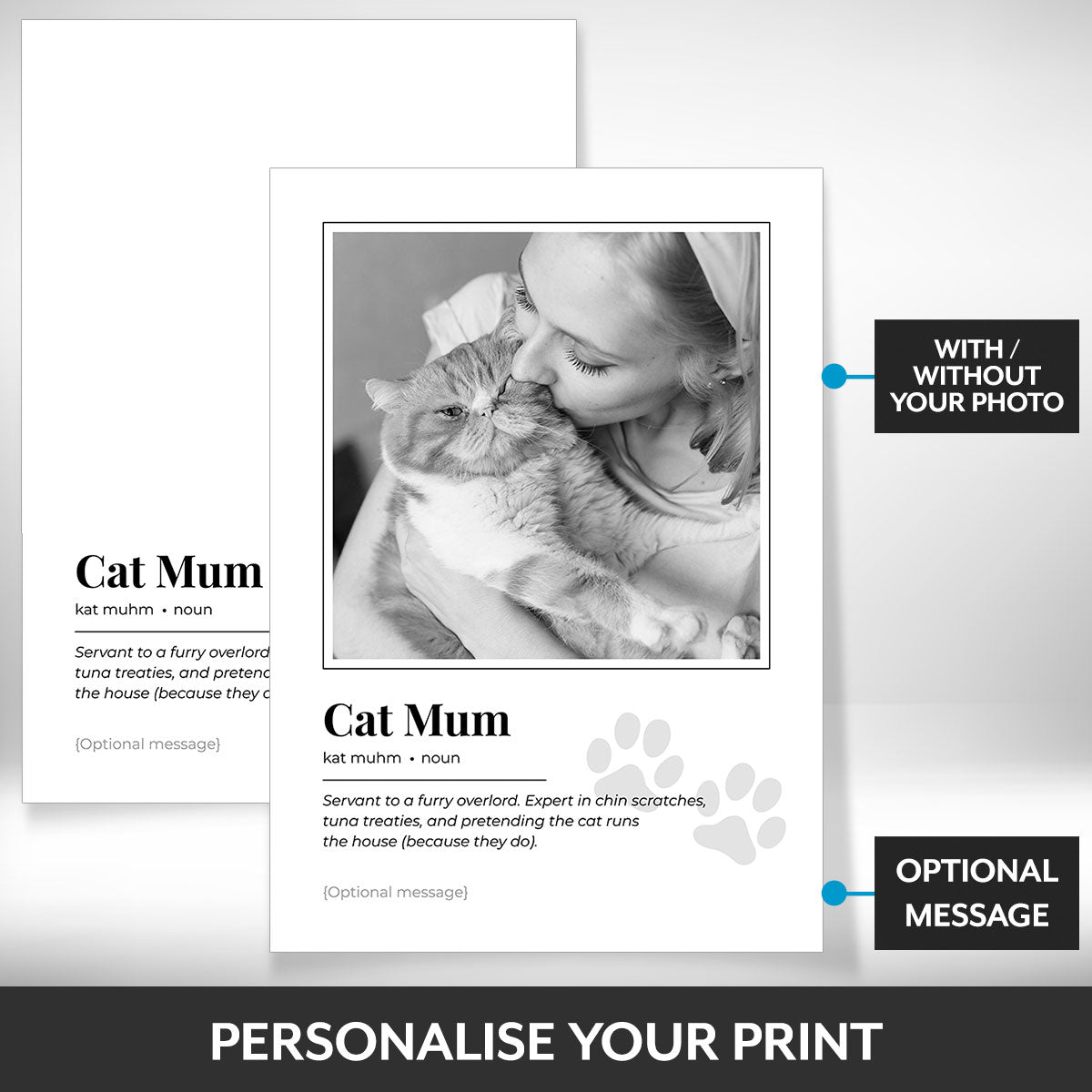 What can be personalised on this cat mum photo frame