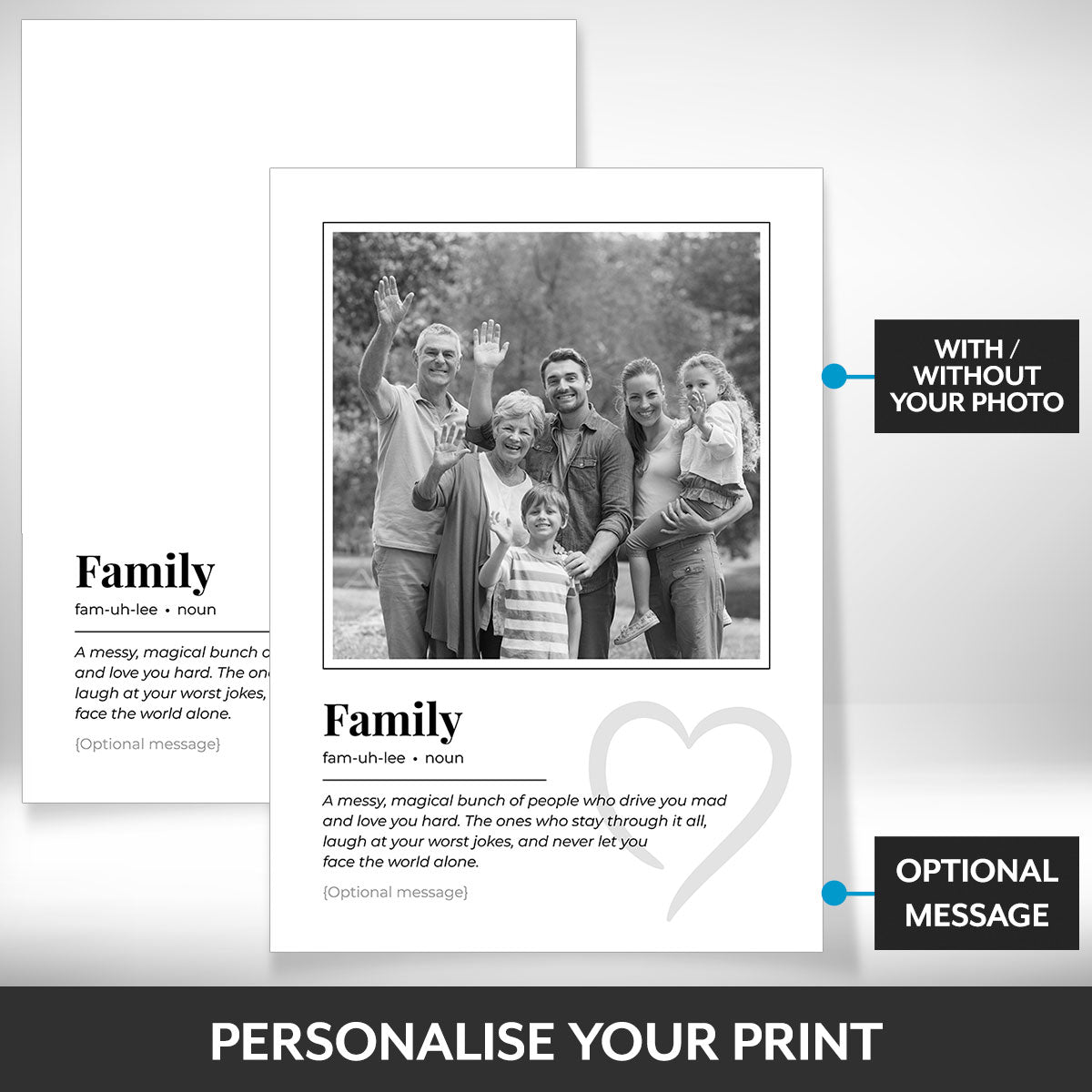 What can be personalised on this family photo frame