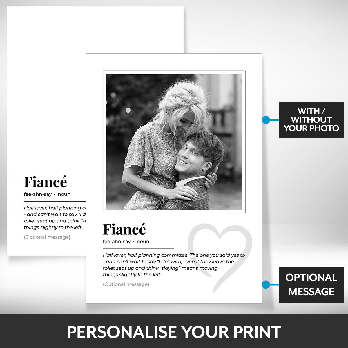 What can be personalised on this fiance photo frame