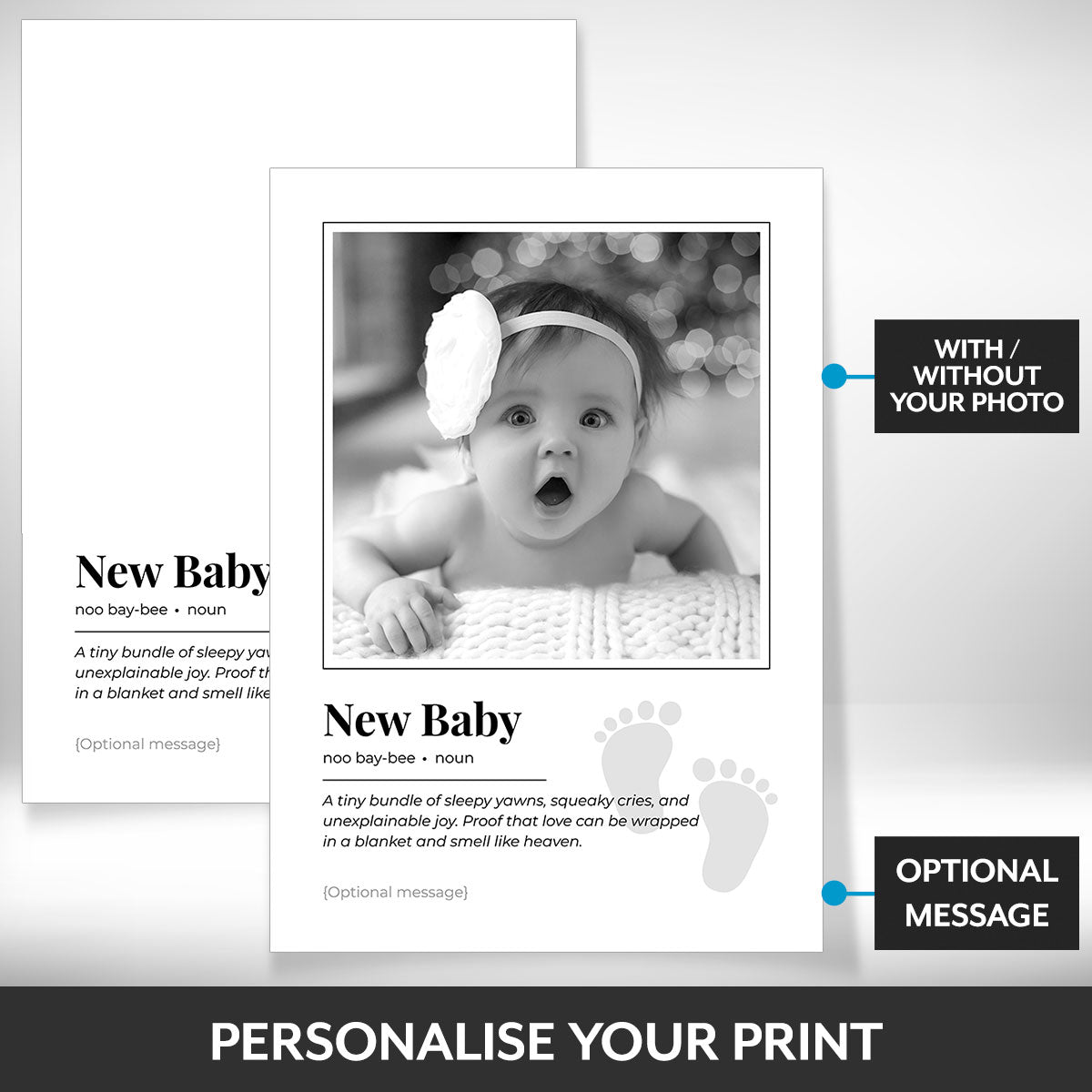 What can be personalised on this new baby photo frame
