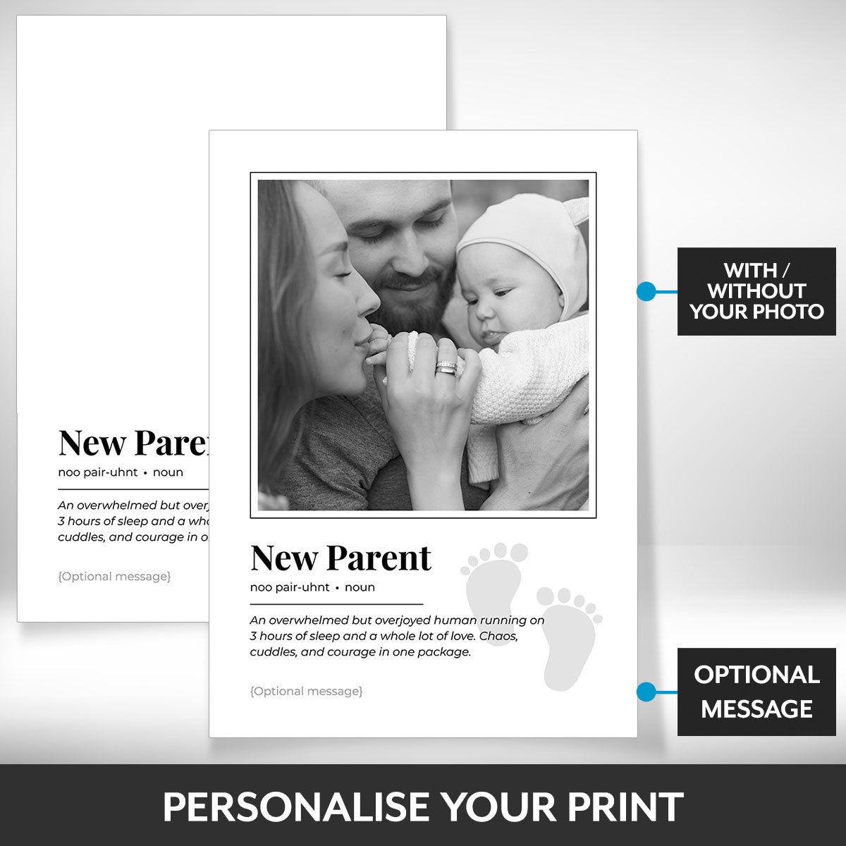 What can be personalised on this new parent photo frame