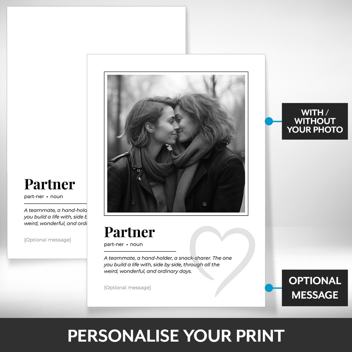 What can be personalised on this partner photo frame
