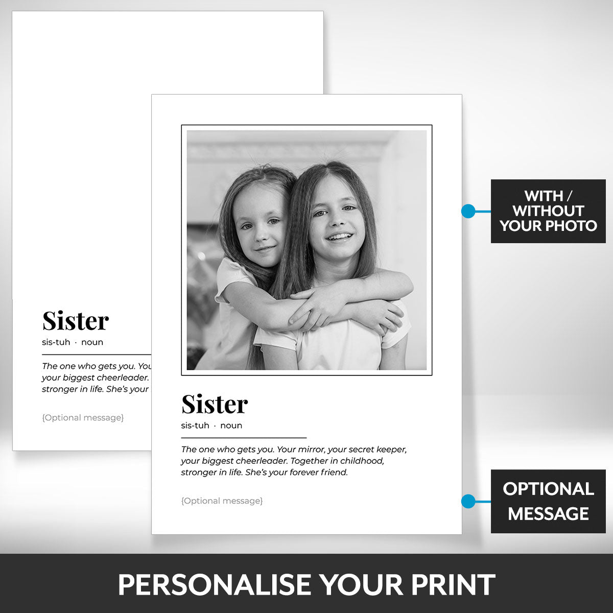 What can be personalised on this sister photo frame