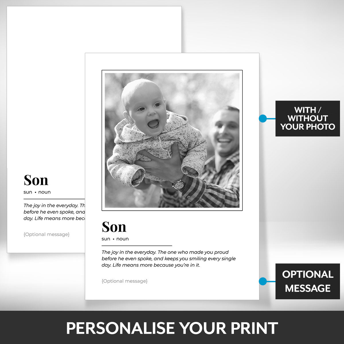 What can be personalised on this son photo frame