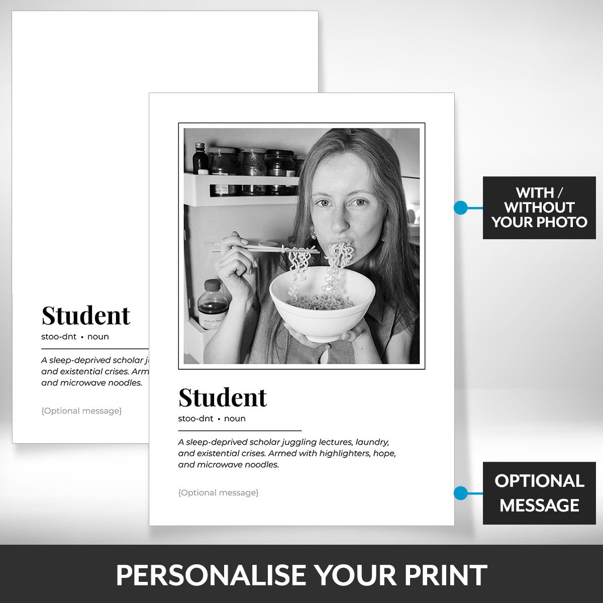 What can be personalised on this student photo frame