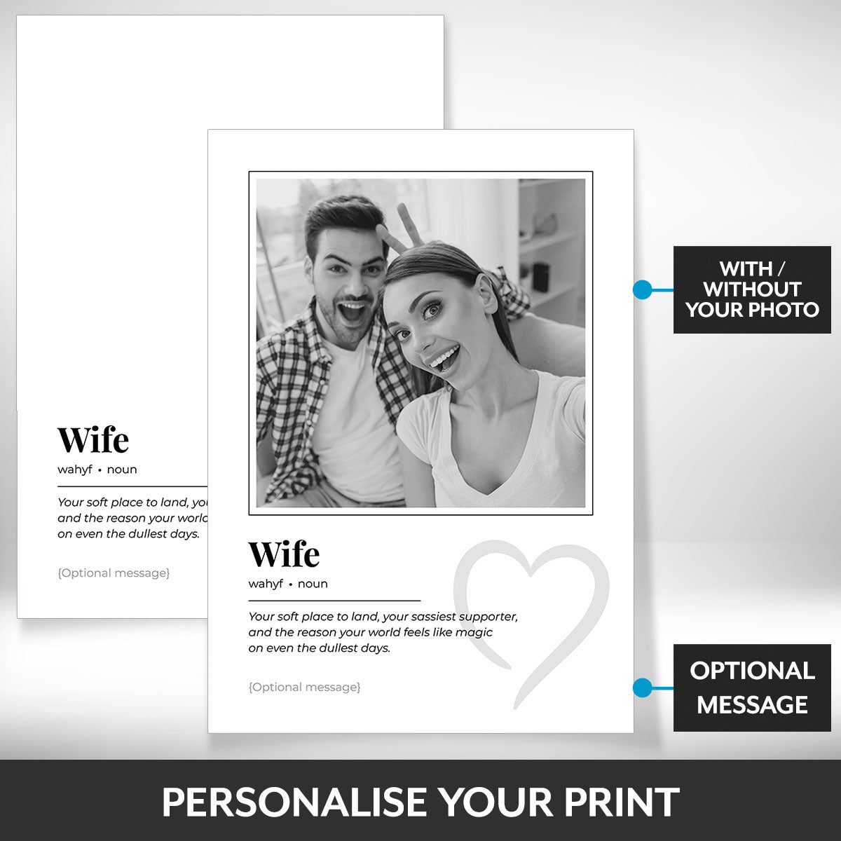 What can be personalised on this wife photo frame