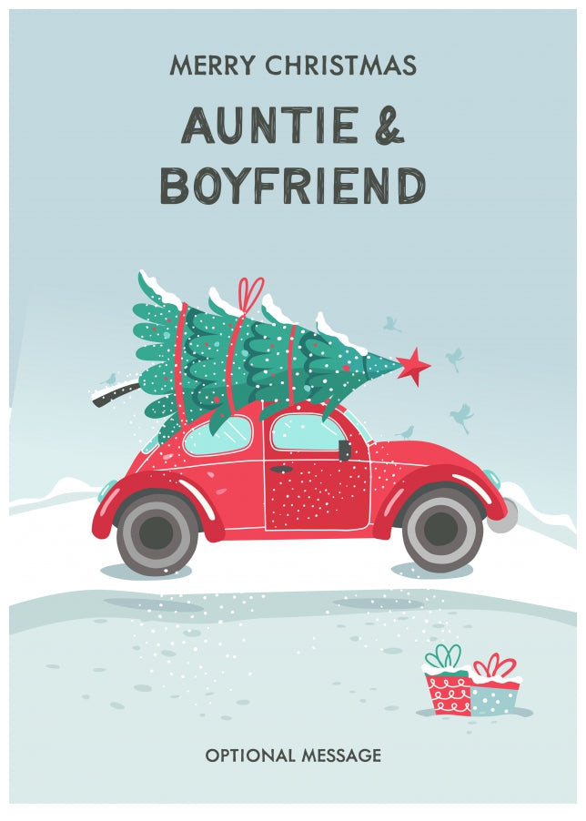 Auntie and Boyfriend Christmas Card - Delivering a Tree