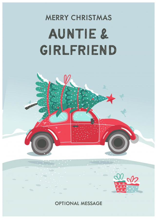 Auntie and Girlfriend Christmas Card - Delivering a Tree