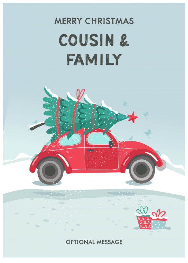 Cousin and Family Christmas Card - Delivering a Tree