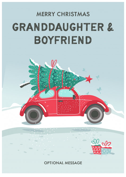 Granddaughter and Boyfriend Christmas Card - Delivering a Tree