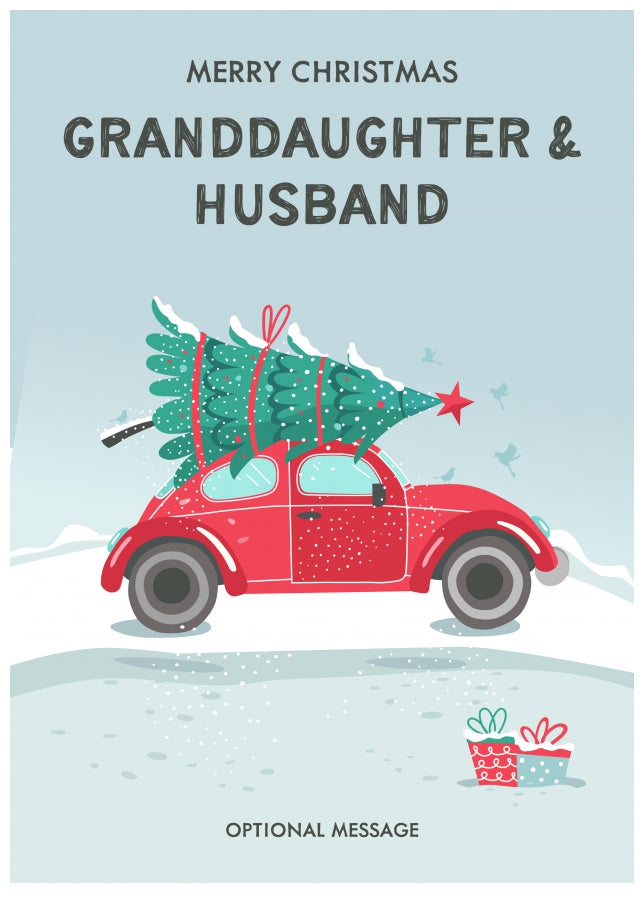 Granddaughter and Husband Christmas Card - Delivering a Tree