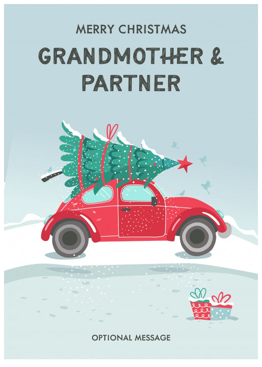 Grandmother and Partner Christmas Card - Delivering a Tree