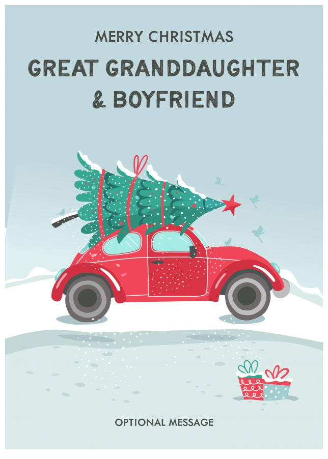 Great Granddaughter and Boyfriend Christmas Card - Delivering a Tree