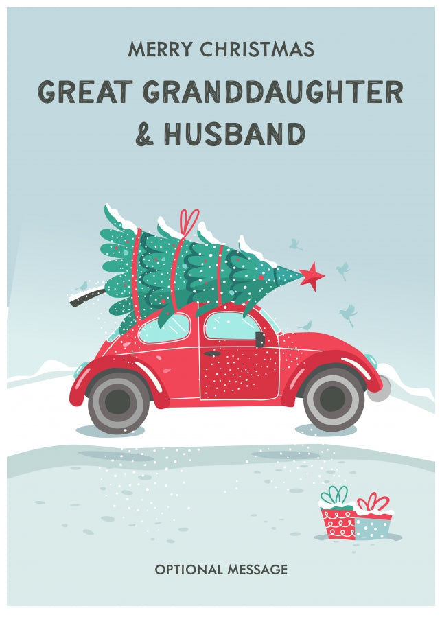 Great Granddaughter and Husband Christmas Card - Delivering a Tree