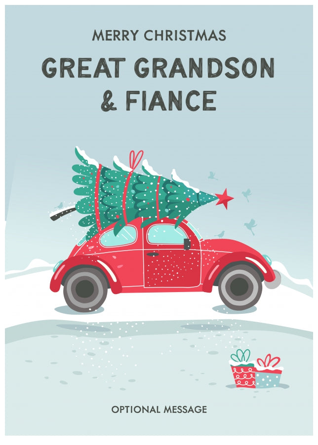 Great Grandson and Fiance Christmas Card - Delivering a Tree