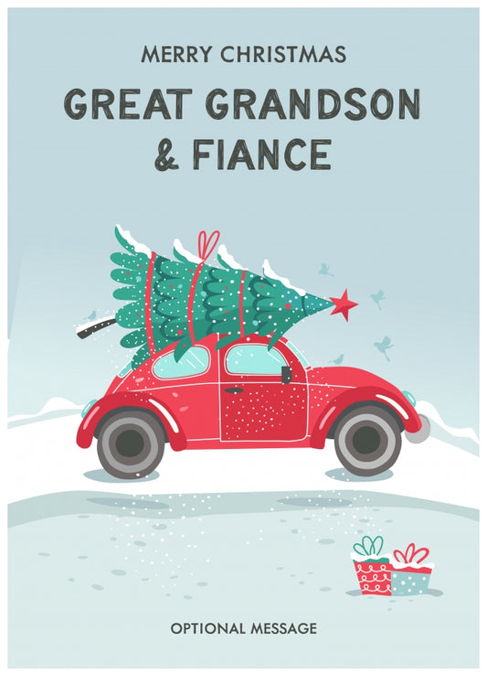 Great Grandson and Fiance Christmas Card - Delivering a Tree