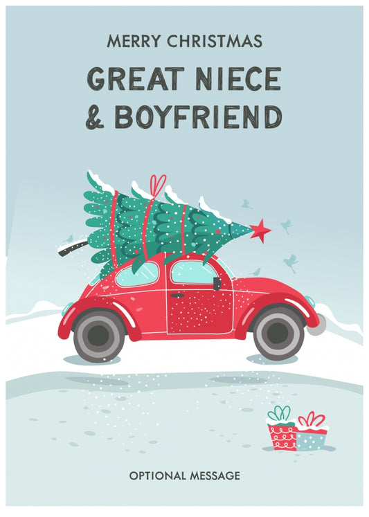 Great Niece and Boyfriend Christmas Card - Delivering a Tree