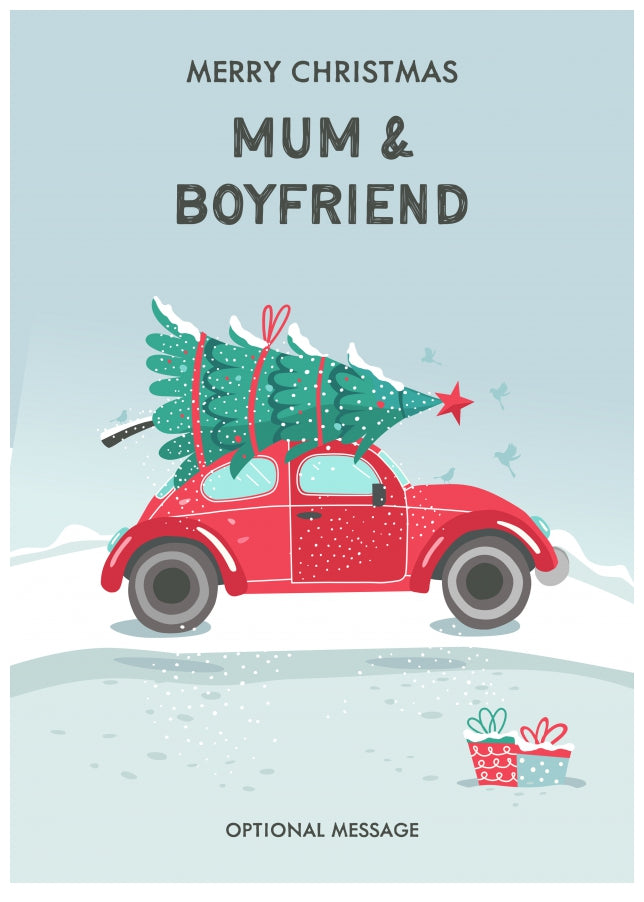 Mum and Boyfriend Christmas Card - Delivering a Tree