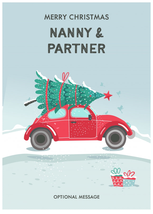 Nanny and Partner Christmas Card - Delivering a Tree