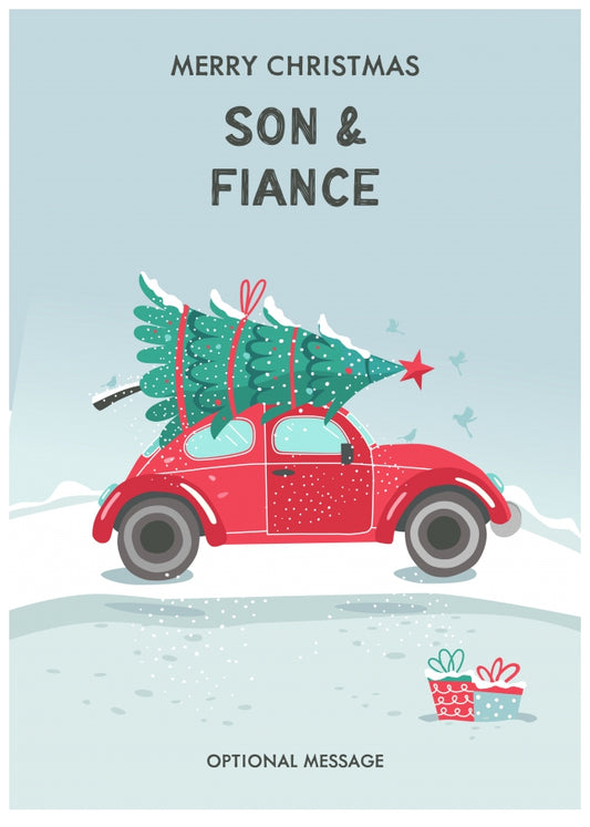 Son and Fiance Christmas Card - Delivering a Tree