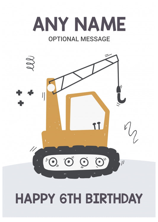 6th Birthday Card for Any Name - Yellow Crane