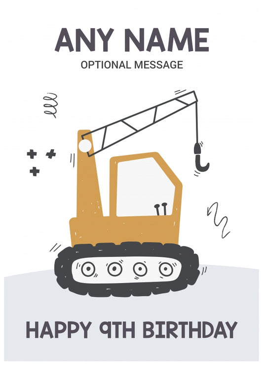 9th Birthday Card for Any Name - Yellow Crane