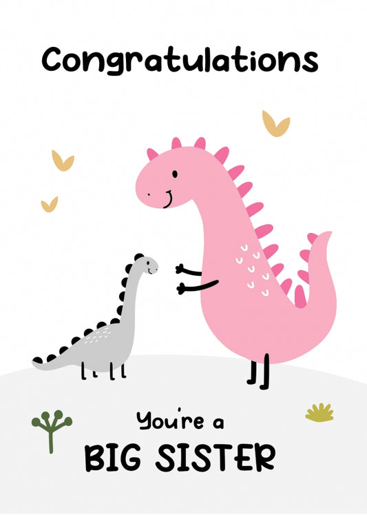 New Big Sister Cards and Gifts - Dinosaur Card for Sibling to Welcome New Baby