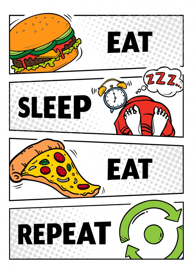 Funny Food Birthday Card for Adult or Teenager - Eat Sleep Eat Repeat Birthday Cards