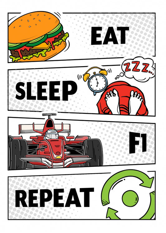 F1 Birthday Card for Adult or Teenager - Eat Sleep F1 Repeat Birthday Cards