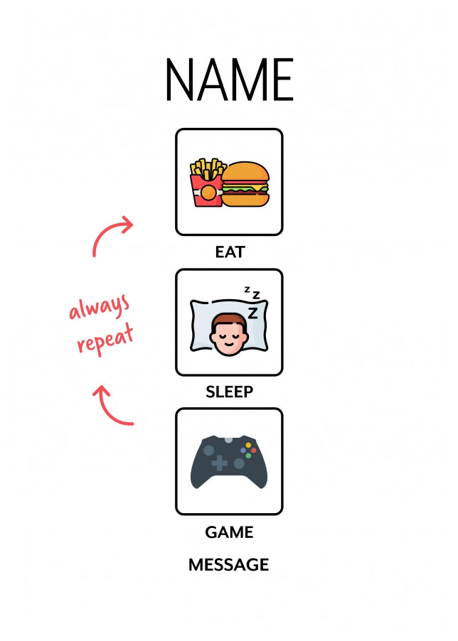 Boys Eat Sleep Game Repeat Card for Son, Grandson, Nephew