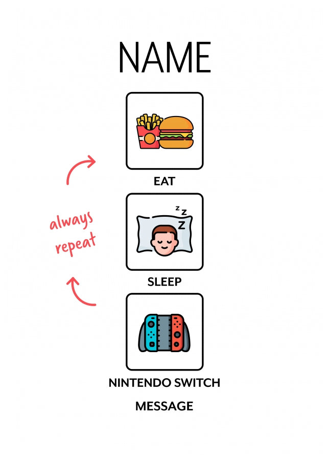 Personalised Eat Sleep Nintendo Switch Repeat Card