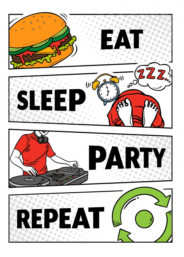 DJ Birthday Card for Men, Adult or Teenager - Eat Sleep Party Repeat - 18th 20th 21st