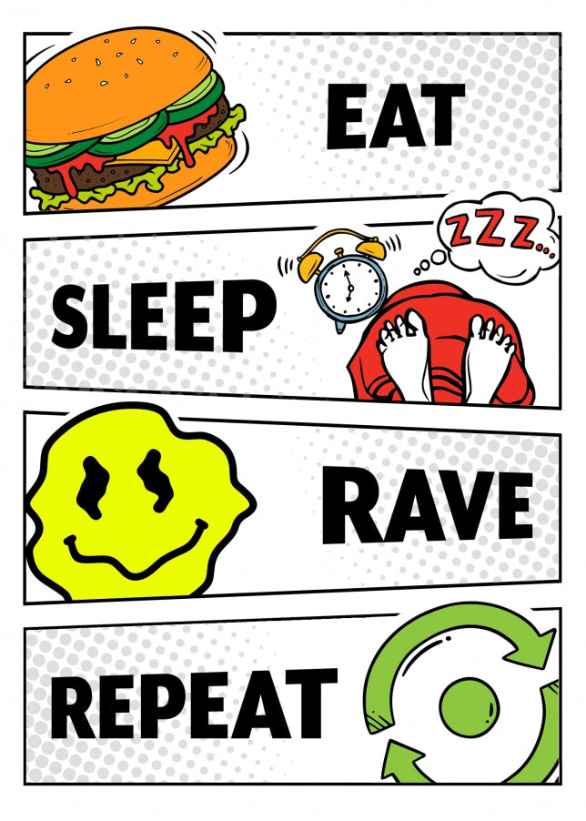 Funny Birthday Card for Men - Eat Sleep Rave Repeat Male Birthday Card for Him 