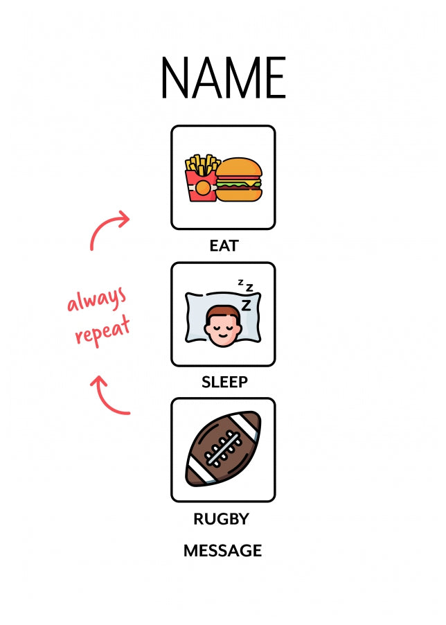 Rugby Birthday Card - Eat Sleep Repeat