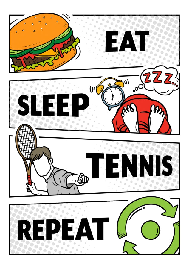 Tennis Birthday Card for Adult or Teenager - Eat Sleep Tennis Repeat Birthday Cards for Men 