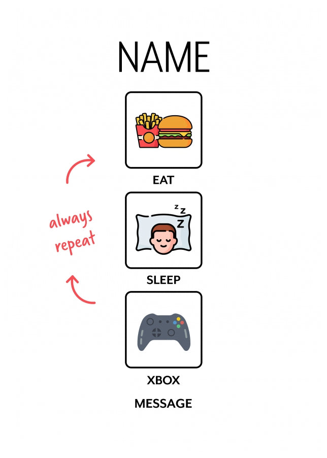 Xbox Birthday Card - Eat Sleep Repeat