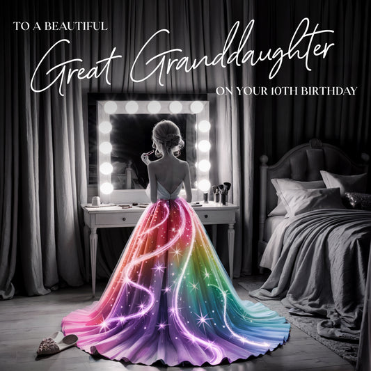 Great Granddaughter 10th Birthday Card - Elegant Great Granddaughter Age 10