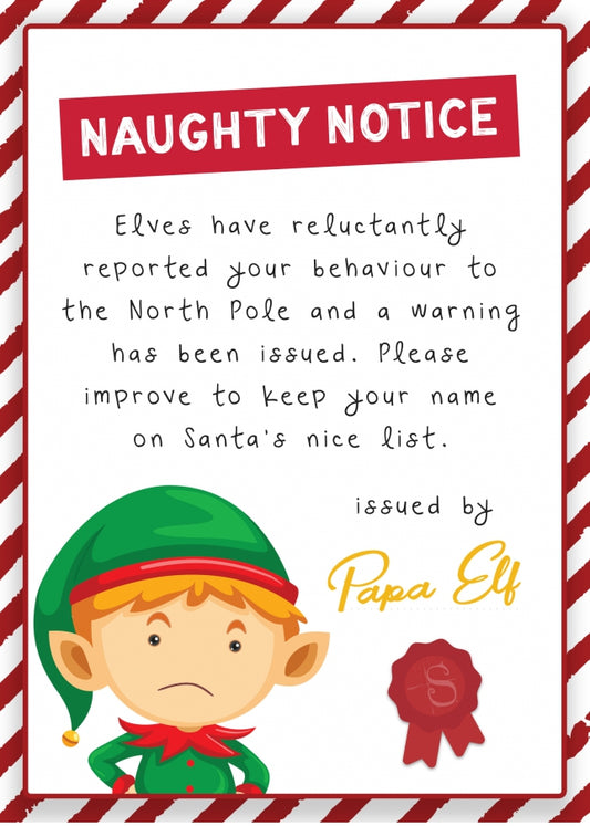 On Naughty List - Christmas Elf Report Card - Naughty Notice for Kids