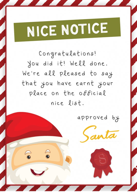 On Nice List - Christmas Elf Report Card - Nice Notice for Kids