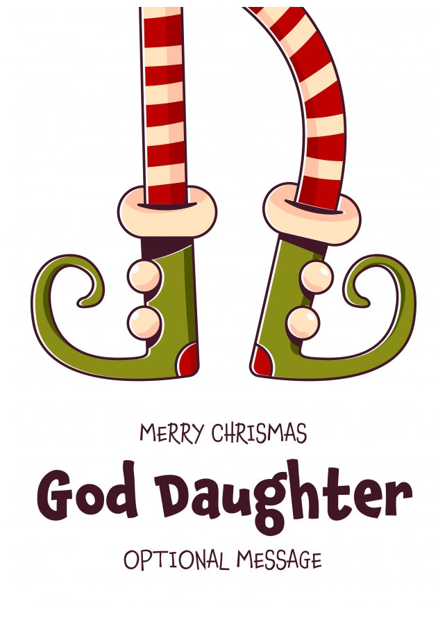 Cute Christmas Card for God Daughter - Elf Shoes