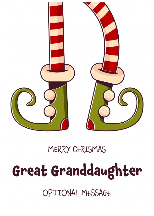 Cute Christmas Card for Great Granddaughter - Elf Shoes