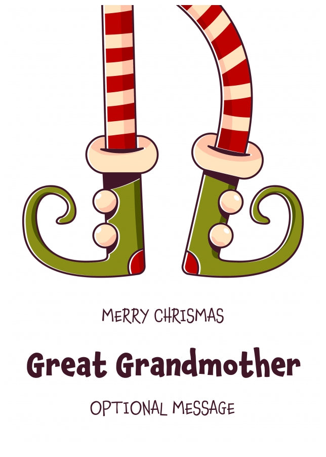 Cute Christmas Card for Great Grandmother - Elf Shoes