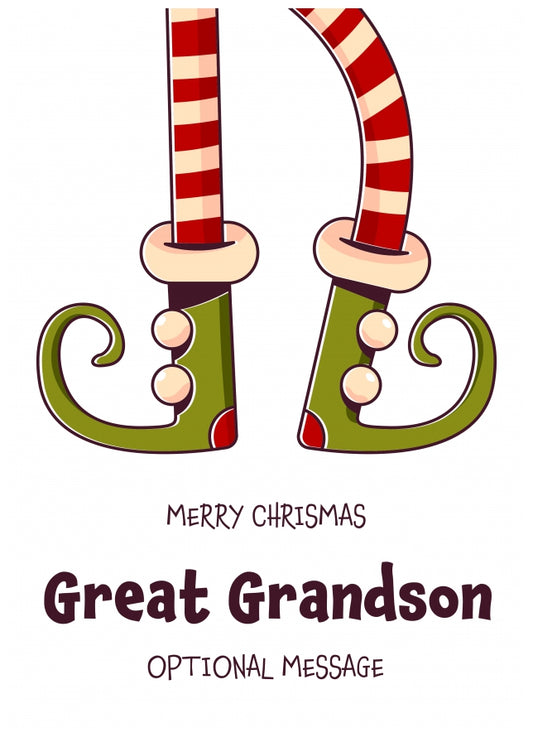 Cute Christmas Card for Great Grandson - Elf Shoes