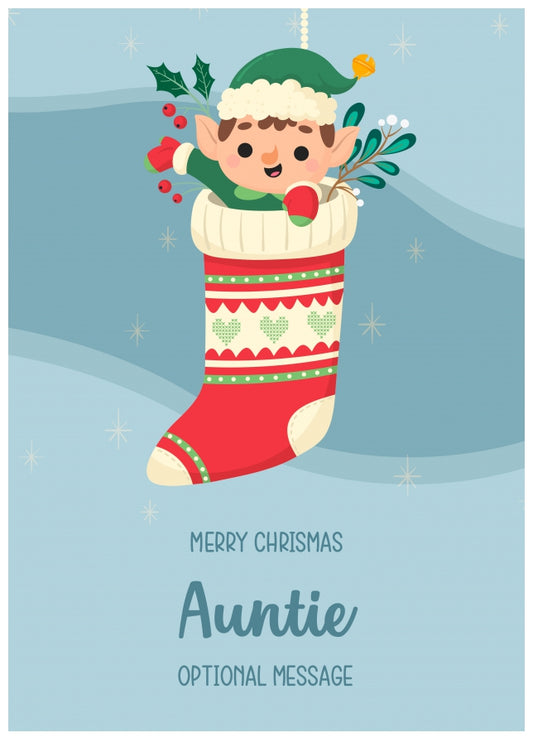 Merry Christmas Card for Auntie - Elf Stocking