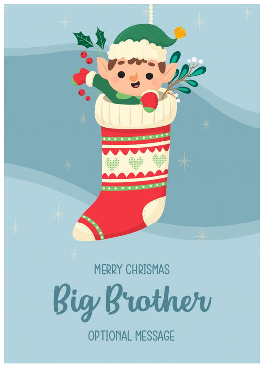 Merry Christmas Card for Big Brother - Elf Stocking