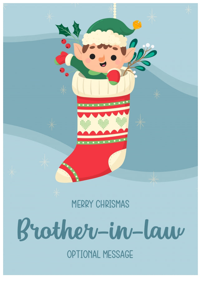 Merry Christmas Card for Brother-in-law - Elf Stocking