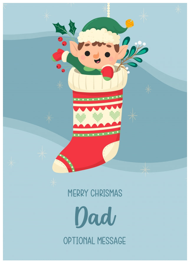 Merry Christmas Card for Dad - Elf Stocking